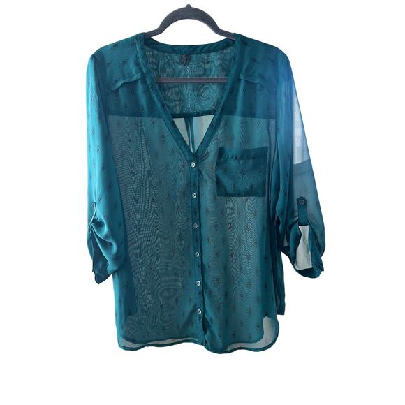 Sheer Teal Button-Up Blouse – Maurices | Boho Lightweight Fall Layer - Picture 1 of 5